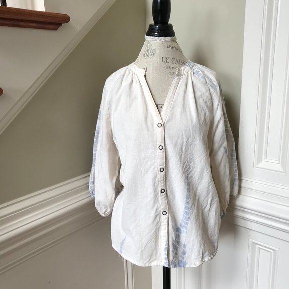 Apiece Apart Mitte Blouse Top Shirt Womens Medium Ivory Blue Button Down Tie Dye - Picture 2 of 11